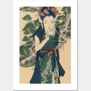 Forest elf, japanese ukiyo e art style Posters and Art